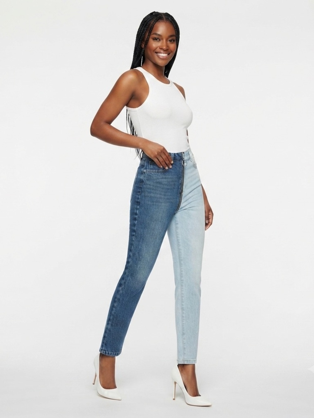 REVICE Two-Tone Light & Dark Blue Straight Leg Jeans